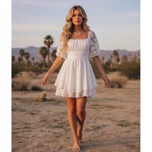 Selfie Leslie White Puff‑Sleeve Mini Dress — AU 10 / US Medium (NWT)